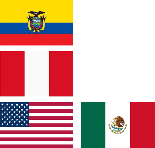Banderas de Ecuador, Perú, Estados Unidos y México